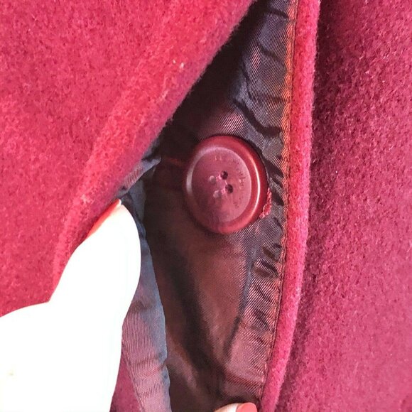 Vintage Red Wool Blend Button Front Coat Side Pockets Classic Collar Womens 12 - Picture 4 of 9
